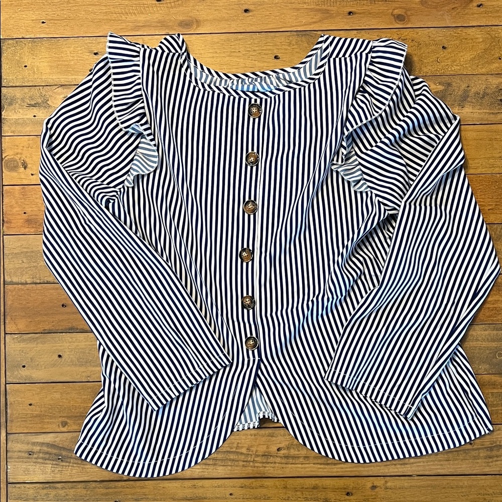 SHEIN Black and White Striped Button Down Shirt